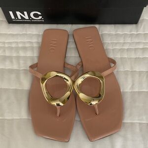 INC International Concepts Women's Sandals in Tan with Gold Detail